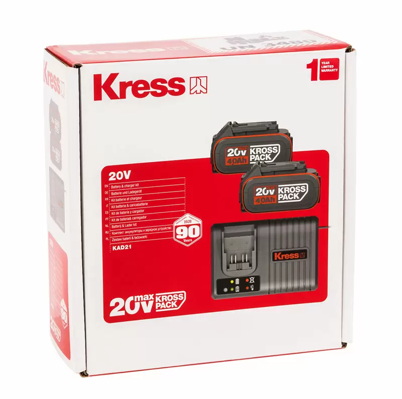 Комплект: Аккумулятор KRESS 20В 4Ач х 2шт., Зарядное устройство 6А.