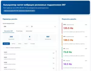 Онлайн калькулятор частот вибрации роликовых подшипников