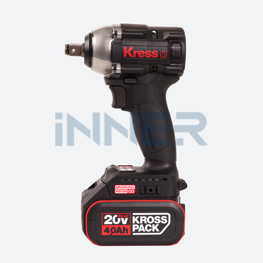 Гайковерт аккумуляторный ударный бесщеточный KRESS KU272.9, 20В, 400Нм, 4Ач х2, Зу 2А, кейс