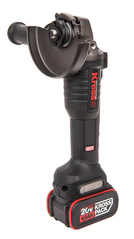Угловая шлифмашина аккумуляторная бесщёточная KRESS, KU801, 20В, 125мм, 4Ач х2, ЗУ 6А, кейс