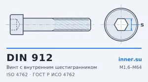 DIN 912 — винт с внутренним шестигранником: размеры, классы прочности 8.8–12.9, момент затяжки, аналоги ISO 4762 и ГОСТ