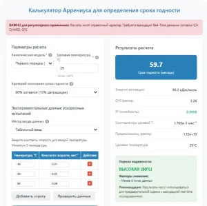 Калькулятор Аррениуса: расчёт срока годности, энергия активации