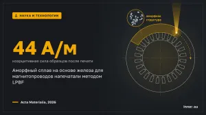 Аморфный сплав на основе железа для магнитопроводов напечатали методом LPBF