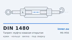 DIN 1480 — талреп с кованой открытой муфтой: размеры, исполнения концов, нагрузка и отличия от DIN 1478